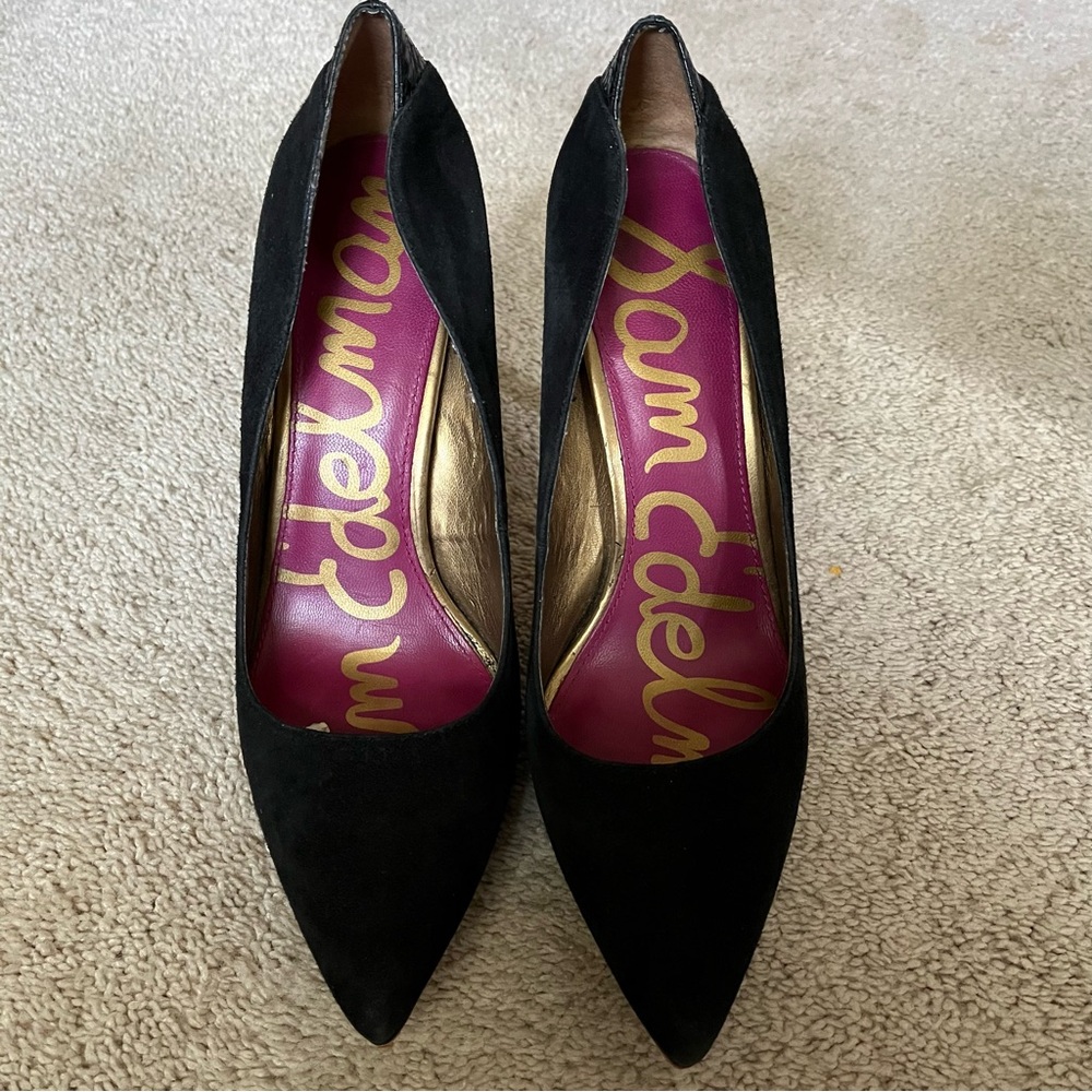 Sam Edelman Black Suede Stiletto Pump Platform High Heels Leather Insert Size 10